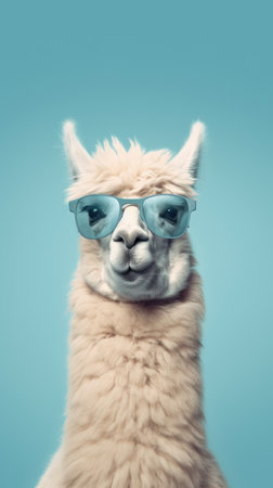 Cute Funny Lama in Sunglasses. Illustration Generative AIの素材