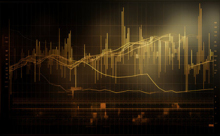 Elegant golden line graph on black background, Illustration Generative AIの素材