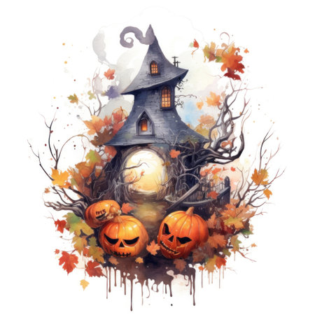 Halloween watercolor composition. Illustration Generative AIの素材