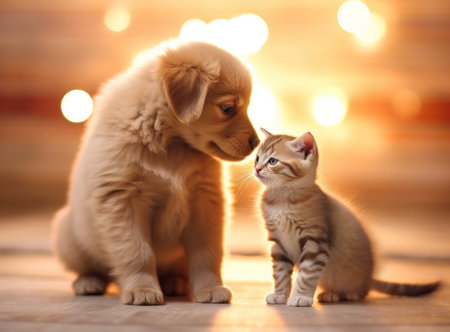 Cute Puppy and Cat. Illustration Generative AIの素材
