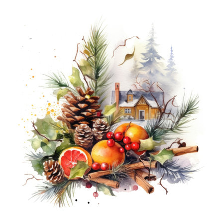 Christmas composition watercolor. Illustration Generative AIの素材