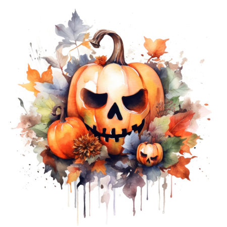 Halloween watercolor composition. Illustration Generative AIの素材