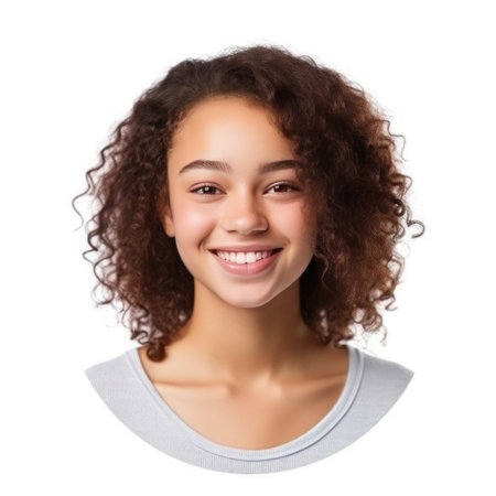 Portrait of smiling young girl for profile picture. Illustration AI Generativeの素材