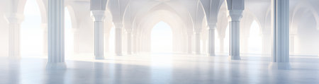 Hallway with light coming from behind a dark wall, in the style of motion blur panorama Illustration Generative AIの素材