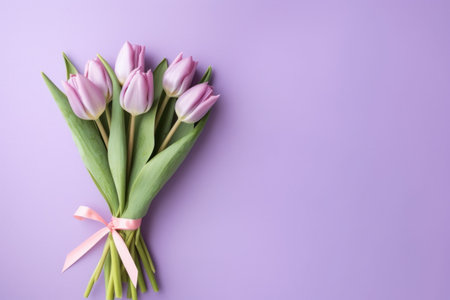 Purple background with tulips. Illustration Generative AIの素材