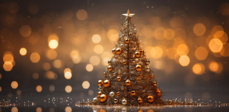 Christmas golden tree holiday backgroundの素材