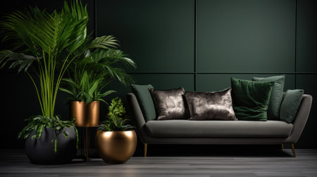 Living room with houseplantの素材