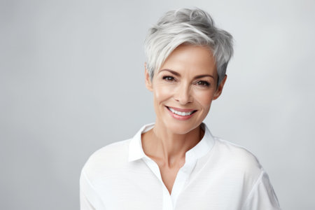 Beautiful elderly woman with gray hair smilingの素材