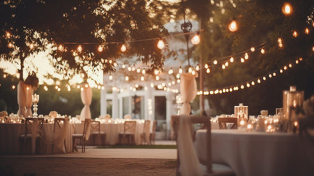 Wedding reception during an early evening during the snowの素材