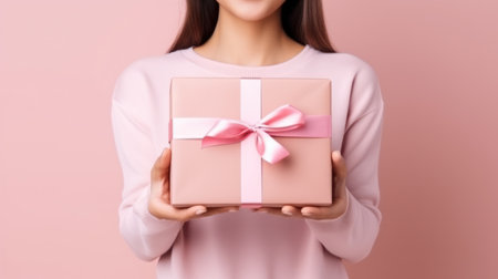 Pink background with a gift boxの素材