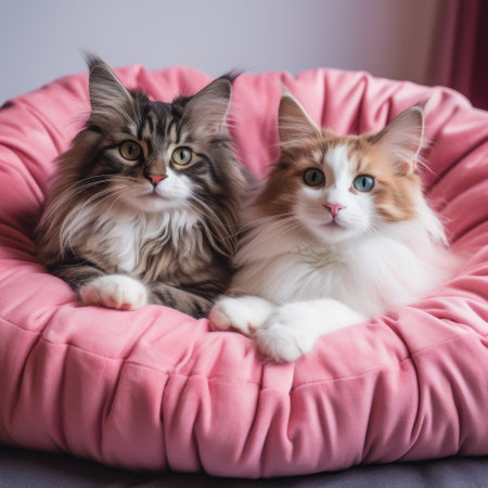 Cute cats in bedの素材