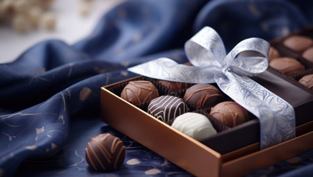 Beautiful chocolate box full of chocolate treatsの素材