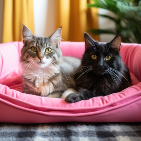 Cute cats in bedの素材