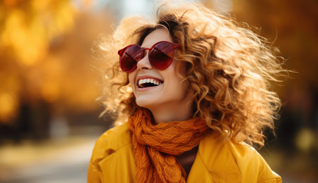 Autumn background with beautiful woman.の素材