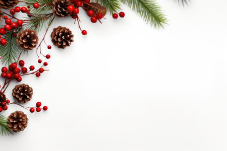 Christmas pine branch background with berriesの素材