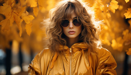 Autumn background with beautiful woman.の素材
