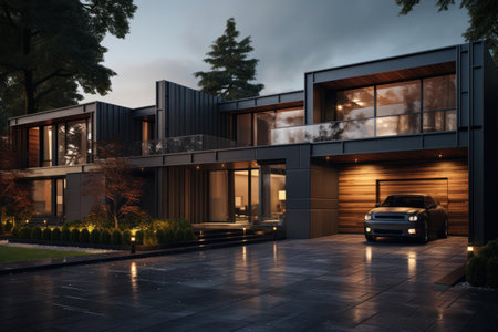 Modern villa in the eveningの素材