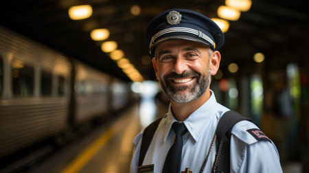 Train conductor: professional, experienced, and essential for safe travel.の素材