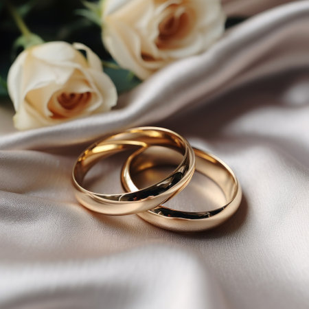 wedding rings on romantic background.の素材