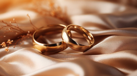 wedding rings on romantic background.の素材