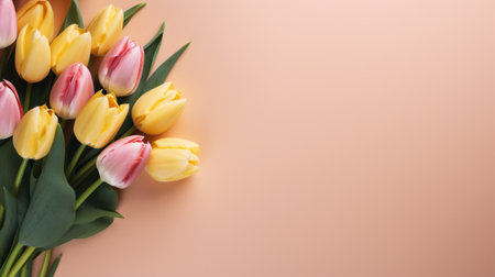 tulip flowers bouquet with copy space.の素材