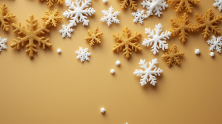 gold snowflakes with copy space.の素材