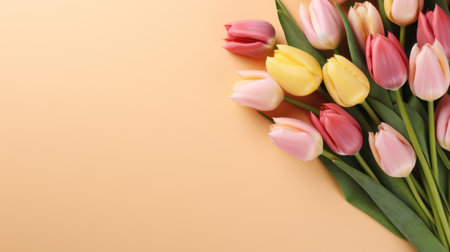 tulip flowers bouquet with copy space.の素材