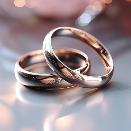 wedding rings on romantic background.の素材