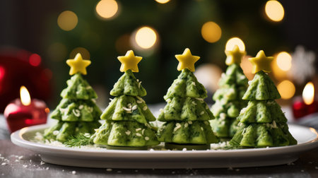 delicious cheese canapes in the shape of Christmas trees.の素材