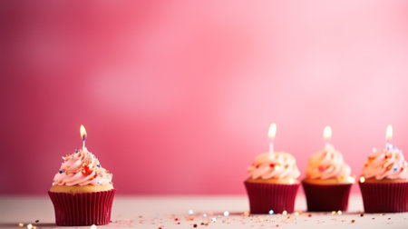 birthday holiday background, cakes with candles and copy space.の素材
