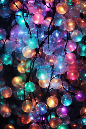 A wallpaper featuring a close-up of colorful Christmas lights.の素材