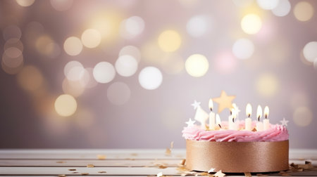 birthday holiday background, cakes with candles and copy space.の素材