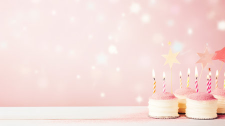 birthday holiday background, cakes with candles and copy space.の素材