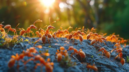 A cluster of small orange flowers is thriving on the steep incline of a hill, their vibrant hues adding a splash of color to the landscape. The flowers are nestled among the green foliage, reaching for the sunlight with delicate stems.の素材