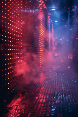 A group of various lights shining brightly on a stage, creating a vibrant and dynamic ambiance for a performance or event. The lights are strategically placed to enhance visibility and add visual appeal to the stage.の素材