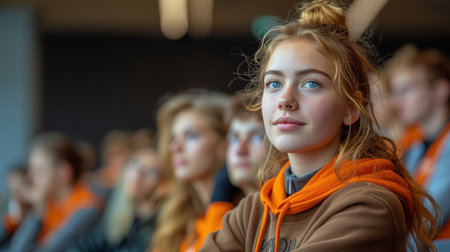 Several women of different ages sitting closely next to each other.の素材