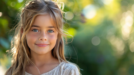 A beautiful, young woman standing confidently on the sandy shore at the top of a beach, with the vast ocean in the background.の素材