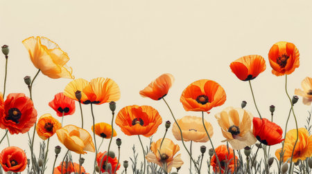 A group of vibrant red flowers blooming amidst lush green grass in a natural setting.の素材