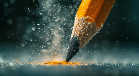 A detailed view of a pencil making marks on a sheet of paper.の素材