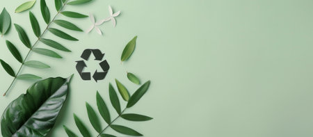 A collection of green leaves of varying sizes is elegantly arranged on a soft mint-colored background, showing the beauty of nature in a serene and harmonious setting.の素材