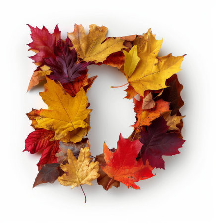 Vibrant autumn leaves in shades of red, orange, yellow, and brown are creatively arranged to form a decorative frame, capturing the essence of the fall season and showing nature's beauty.の素材