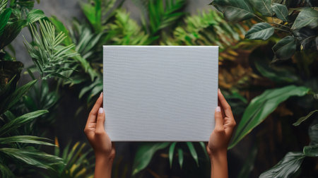 A pair of hands delicately grasp a plain white box against a soft pink background, emphasizing the simplicity of the design and the calm atmosphere.の素材