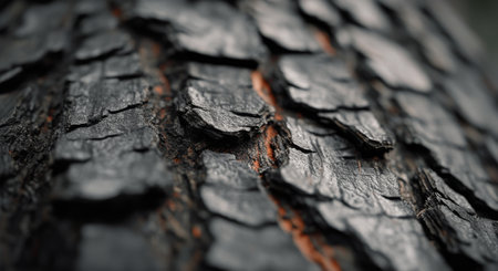 The rough, blackened bark reveals the aftermath of a forest fire, showing nature's resilience in a wild environment. New life often emerges from these challenging conditions.の素材