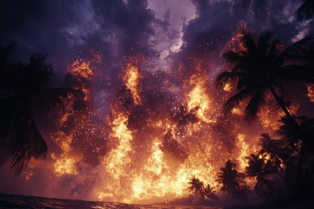 Breathtaking cosmic clouds swirl in vibrant shades of purple and orange, with distant stars twinkling in the dark expanse of the universe.の素材