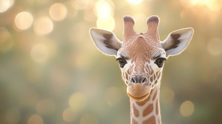 A young giraffe gazes at the viewer, its long neck and distinctive patterns clearly visible.の素材