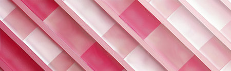 A close-up shot of a diagonal pink and white glass tile mosaic design. The tiles are arranged in a staggered pattern, creating a visually interesting and textured surface.の素材