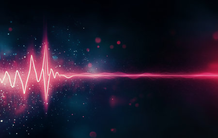 A vibrant pink heartbeat waveform is displayed against a dark, blurred background, creating a striking visual effect. The glowing lines reflect energy and vitality, suggesting movement.の素材