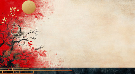 Intricate design showcases a dragon alongside blooming flowers and abstract elements in a striking color palette.の素材