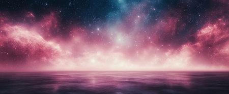 A stunning cosmic nebula filled with clouds of gas and dust exhibits vibrant colors of purple and blue. A bright star shines in the center, creating a mesmerizing spectacle in the vast universe.の素材