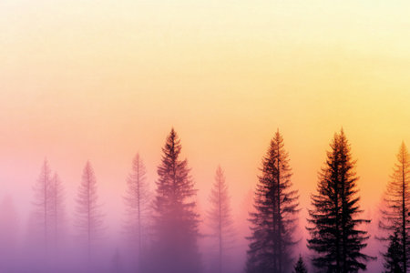 A solitary tree stands in a foggy field during dawn, enveloped by a tranquil atmosphere. The soft pastel colors of the sky create a peaceful and reflective environment, enhancing the beauty of nature.の素材